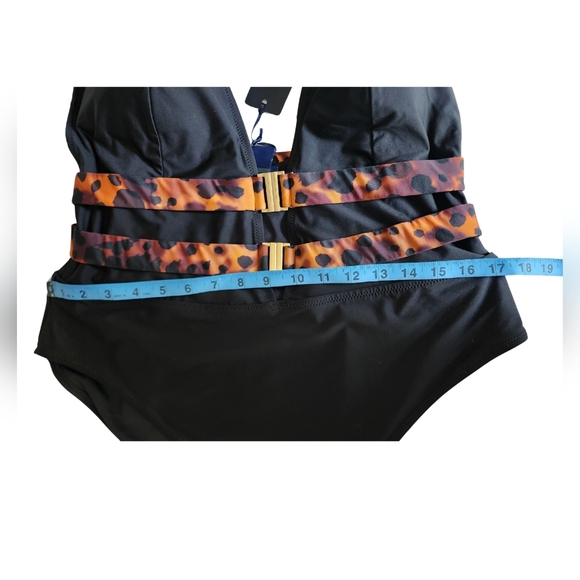 NWT Fox & Royal "Vibeka" 1-Piece Swimsuit - Black Leopard & Gold Accents Side: M - Picture 7 of 7